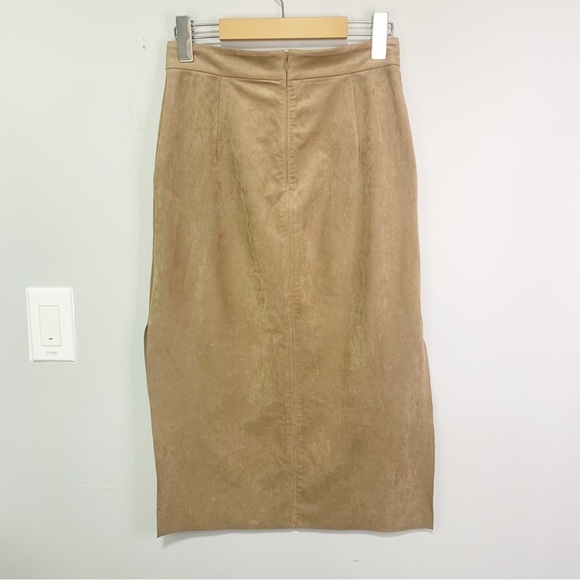 ARITZIA Wilfred Faux Suede Midi Pencil Slit Tan/Camel Skirt Size 2 - Picture 7 of 13